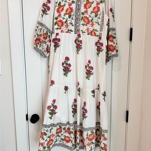 THML White Dress with Floral Pattern 3/4 Sleeves